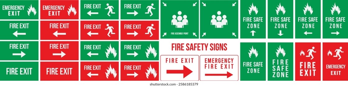 fire safety print signs template with red and white color, mandatory fire safety signs design for print, fire hazard sign for industrial inside 