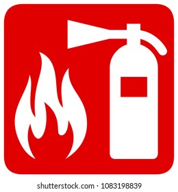 Fire safety red banner isolated on white background. Fire extinguisher and flame symbols. Vector illustration 