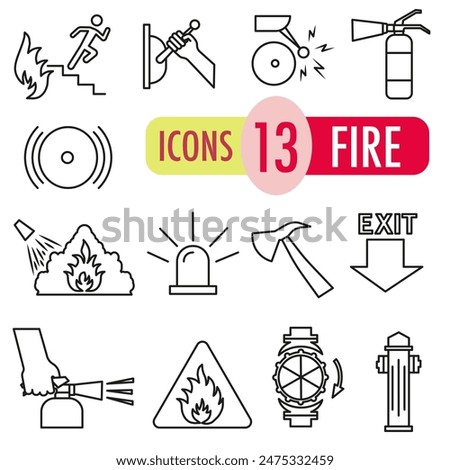 Fire safety sign. Fire warnings and actions. Fire safety icons. Vector illustration. EPS 10.