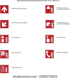 Fire safety signs according to DIN EN ISO 7010