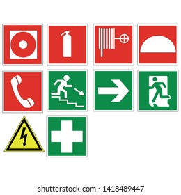 fire safety signs icons with the exit from the premises