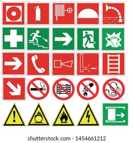 Fire Safety Signs Icons With The Exit From The Premises