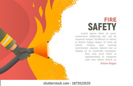 Векторная иллюстрация пожарной безопасности. Меры предосторожности при использовании шаблона фона огня. Пожарный борется с огнем мультяшного плоского дизайна. Веб-баннер о природных пожарах и бедствиях