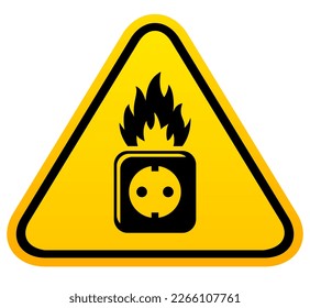 Señal de advertencia de seguridad contra incendios, toma eléctrica rota puede provocar incendios