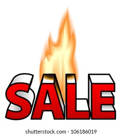 Fire sale concept: 3D block letters forming the word SALE - on fire.