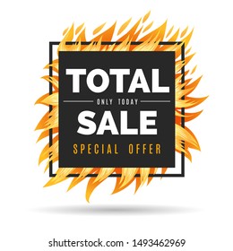 Fire sales frame. Hot offer with text deal, special sale vector template for store promotion price in square flame frame vector illustration