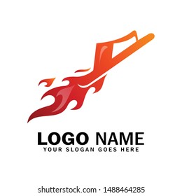 Fire sandal logo template, burning slipper logo symbol