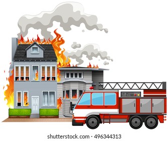 Fire Scene With Fire Truck Illustration