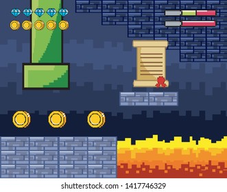 fire scene with tube and coins with diamonds bars