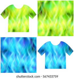 Fire Seamless Background of Various Colors, Solid Wall of Blazing Blue and Green Flames, Colorful Tile Pattern for Your Design, Presented in Tank Tops. Eps10, Contains Transparencies. Vector