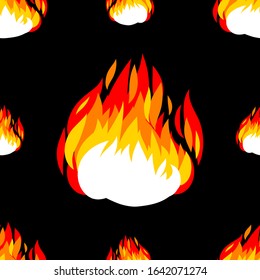 Fire seamless pattern for shirt, wallpaper and much more. Hand drawn brush graphic design. Vector illustration on black background.