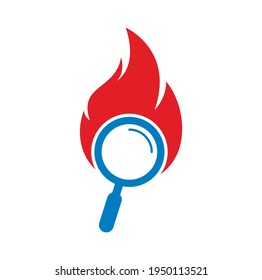 Vector de diseño de plantillas de logotipo de búsqueda de incendios. Buscar plantilla de diseño del logotipo de Fire. Icono de fuego y lupa