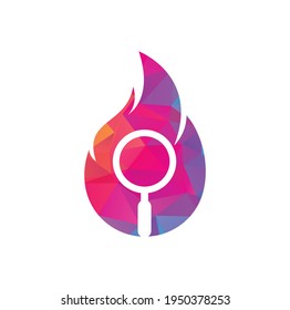 Vector de diseño de plantillas de logotipo de búsqueda de incendios. Buscar plantilla de diseño del logotipo de Fire. Icono de fuego y lupa