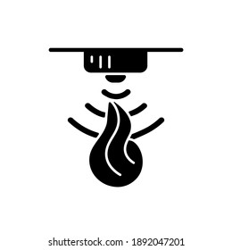Fire sensor black glyph icon. Monitoring your house remotely. Checking status of house safety. Different accidents prediction. Silhouette symbol on white space. Vector isolated illustration