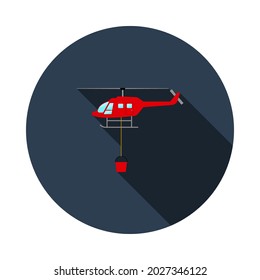 Fire Service Helicopter Icon. Flat Circle Stencil Design With Long Shadow. Vector Illustration.