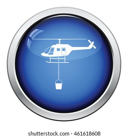 Fire service helicopter icon. Glossy button design. Vector illustration.