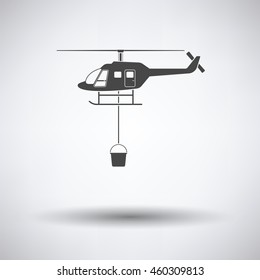 Fire service helicopter icon on gray background with round shadow. Vector illustration.