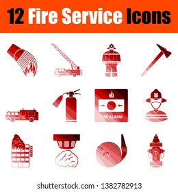 Fire Service Icon Set. Flat Color Ladder Design. Vector Illustration.