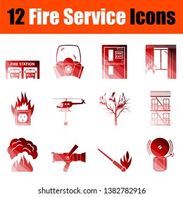 Fire Service Icon Set. Flat Color Ladder Design. Vector Illustration.