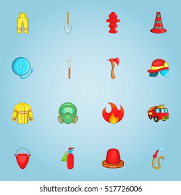 Fire service icons set. Cartoon illustration of 16 fire service vector icons for web