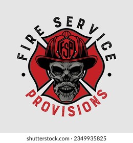 Fire Service Skull Fireman Vector Illustration Logo