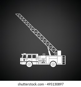 Fire service truck icon. Black background with white. Vector illustration.