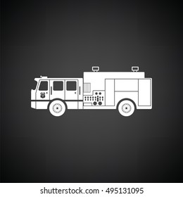 Fire service truck icon. Black background with white. Vector illustration.