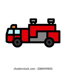 Fire Service Truck Icon. Editable Bold Outline With Color Fill Design. Vector Illustration.