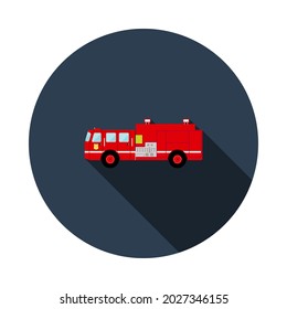 Fire Service Truck Icon. Flat Circle Stencil Design With Long Shadow. Vector Illustration.