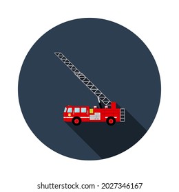 Fire Service Truck Icon. Flat Circle Stencil Design With Long Shadow. Vector Illustration.