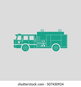 Fire service truck icon. Gray background with green. Vector illustration.