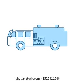 Fire Service Truck Icon. Thin Line With Blue Fill Design. Vector Illustration.