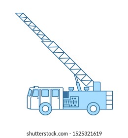 Fire Service Truck Icon. Thin Line With Blue Fill Design. Vector Illustration.