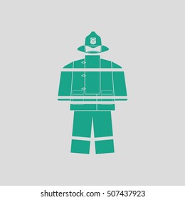 Fire service uniform icon. Gray background with green. Vector illustration.
