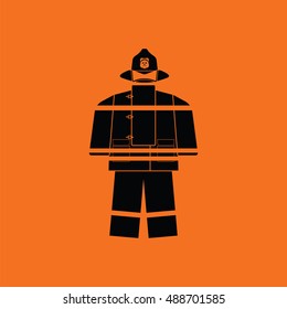 Fire service uniform icon. Orange background with black. Vector illustration.