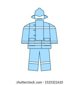 Fire Service Uniform Icon. Thin Line With Blue Fill Design. Vector Illustration.