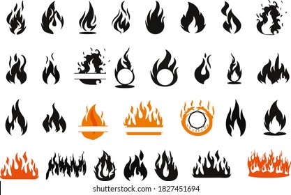 Fire set, Flames bundle, flames SET. Fire flame icon. VECTOR