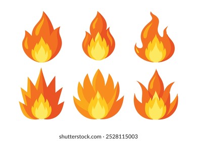 Fire set flat vector illustration on white background