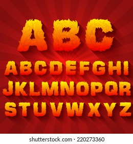 Fire Set Font Alphabet Text On A Red Background Concept. Vector Design Illustration 
