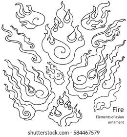 Fire. Set of graphic elements in asian style. Vector illustration