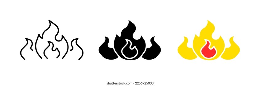 Icono de juego de incendios. Trabajador, bombero, motor de bomberos, brigada de bomberos, sistema de seguridad, chispa, ignición, agua, extinción. Icono de vector en línea, estilo negro y color en fondo blanco