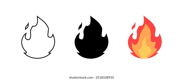 Iconos del sistema del fuego. Lineal, silueta y estilo plano. Iconos del vector.