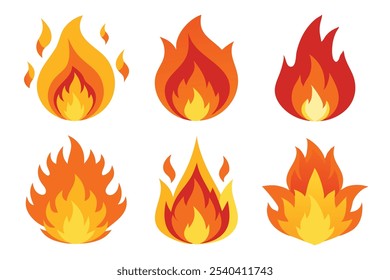 
Fire set isolated flat vector illustration on white background.
