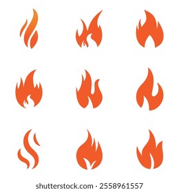 Fire Set logo design illustration and fire symbol