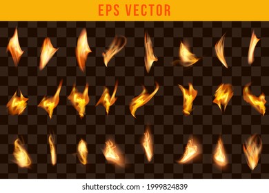 Fire set realistic effect eps vector editable glow shine fires isolated object