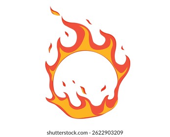Fire in the shape of a circle with an empty space in the middle, fiery frame