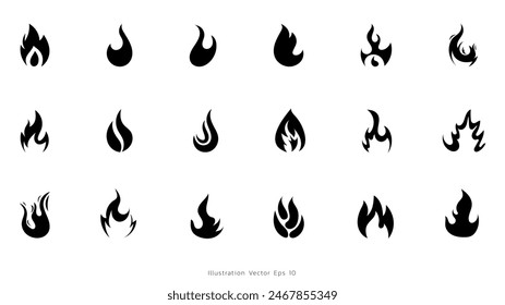 Fire shape vector set,Hand drawn design elements , Flat Modern design, isolated on white background, illustration vector EPS 10