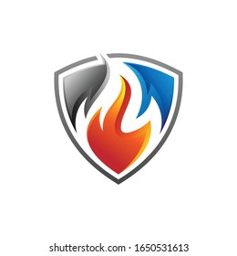 fire and shield colorful vector logo illustration