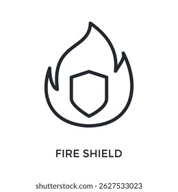 Fire Shield Icon Outline Style. Vector Illustration For Graphic Design