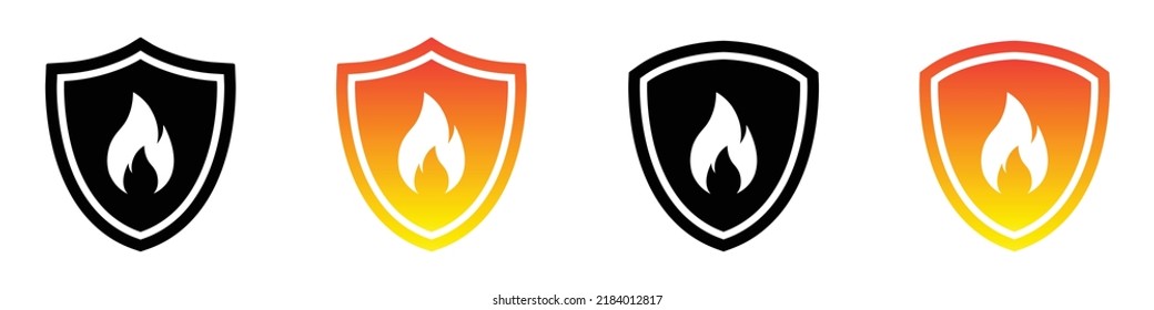 Icono de Escudo de Fuego. Icono de protección contra incendios. Icono de seguridad contra incendios, Ilustración de vectores